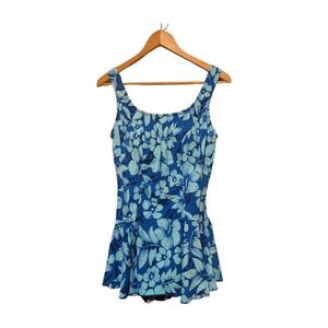 Le Cove Floral Swim Dress Skort 16W Padded Built in Bra Blue